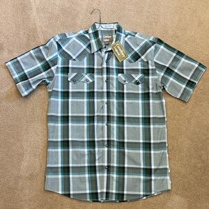 MWT Western style Men's Plaid Shirt - Green, turquoise and Gray